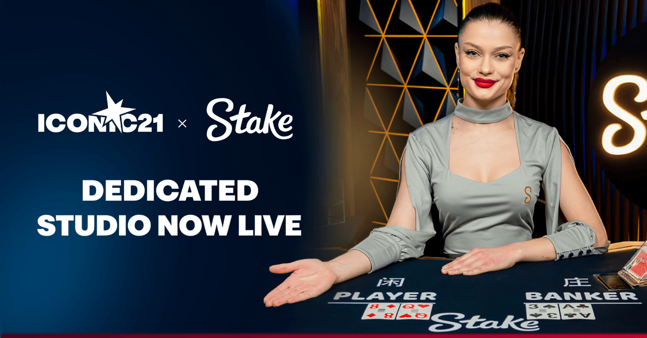 Stake og ICONIC21 live casino-studie med brandet bordmiljø